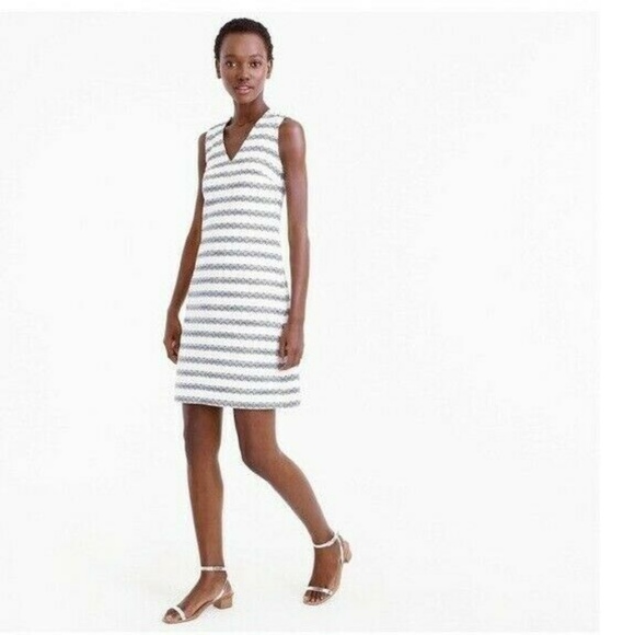 J. Crew Dresses & Skirts - J Crew Tweed Striped Dress Sleeveless White Blue